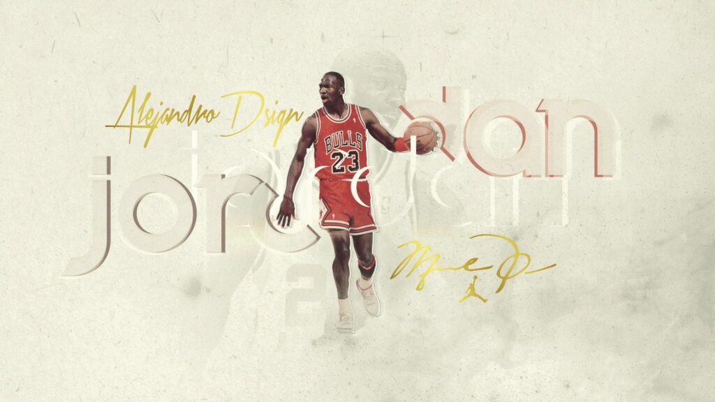 Michael Jordan in red Bulls jersey 23 on parchment background with Jumpman logo wallpaper