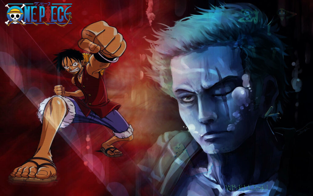 A Majestic Roronoa Zoro 4k Wallpaper Saturating the Scene with Monochromatic Blue