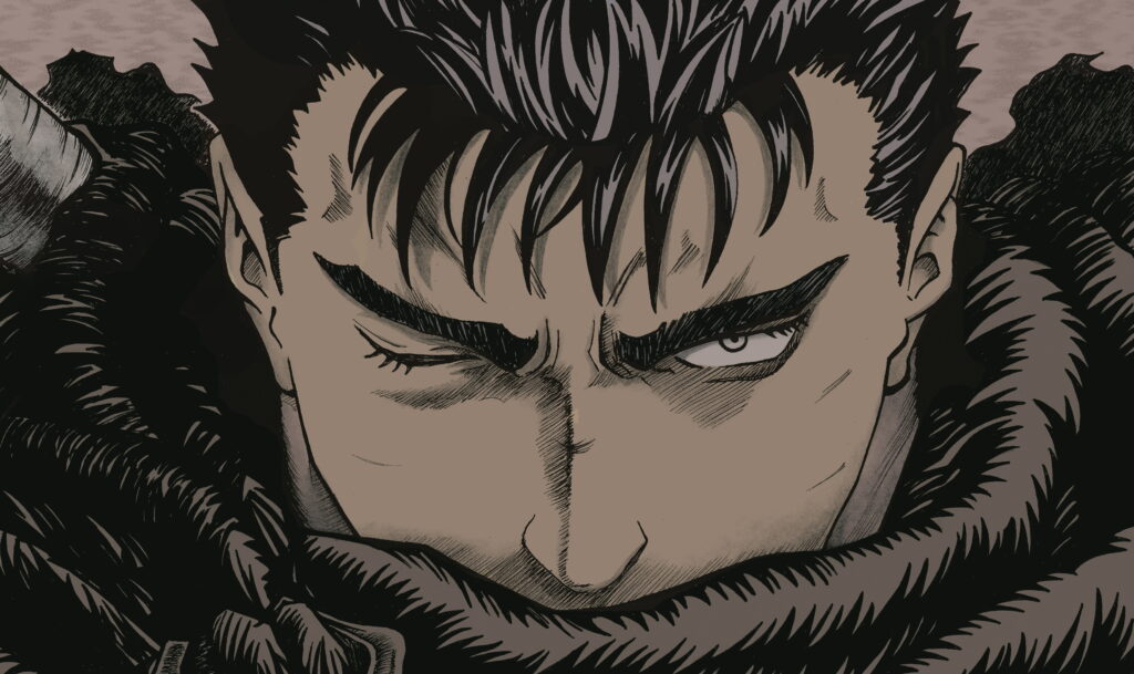 Guts from Berserk: Detailed Close-Up Wallpaper Depicting Iconic Protagonist's Rugged Warrior Spirit