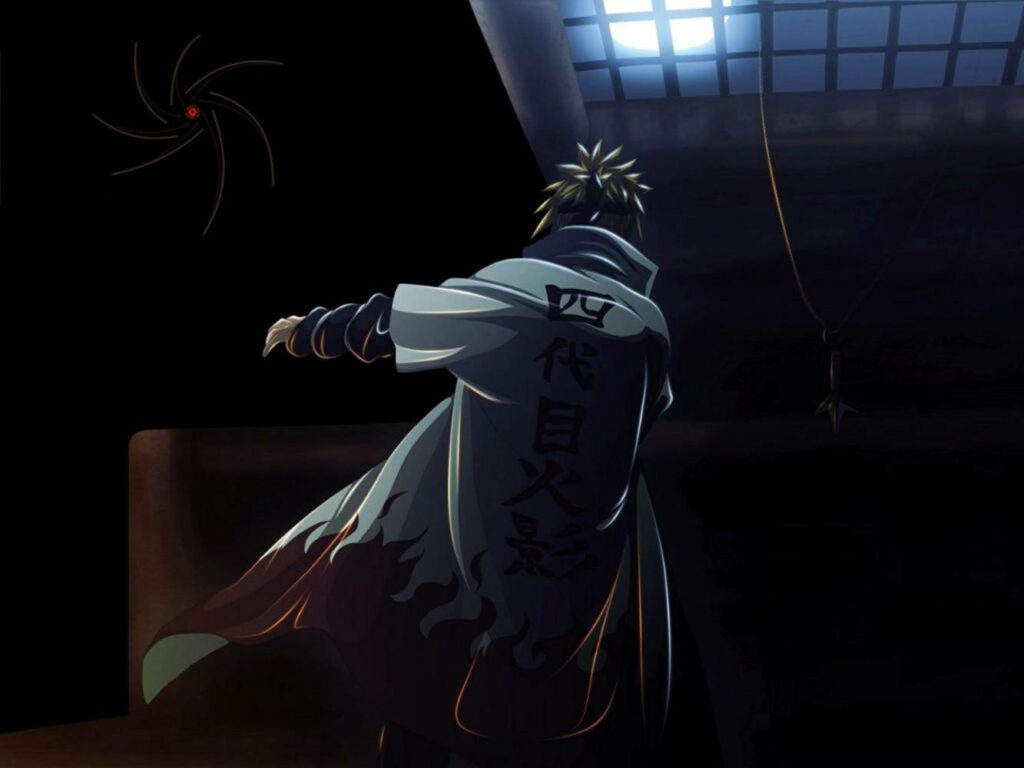 The Legendary Fourth Hokage: Minato Namikaze, Guarding the Flying Thunder God Kunai with the Obito's Mask Shadow - Majestic Naruto Hokage Background Wallpaper