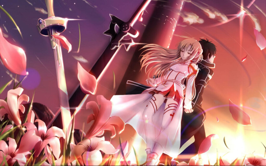 Journey through the Magical World: Kirito, Asuna & Yui in Sword Art Online Wallpaper