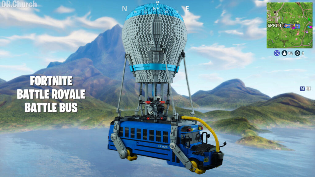Taking Aerial Pursuit to New Heights: Epic Battle Bus Soaring Amid Majestic Mountain Range Wallpaper