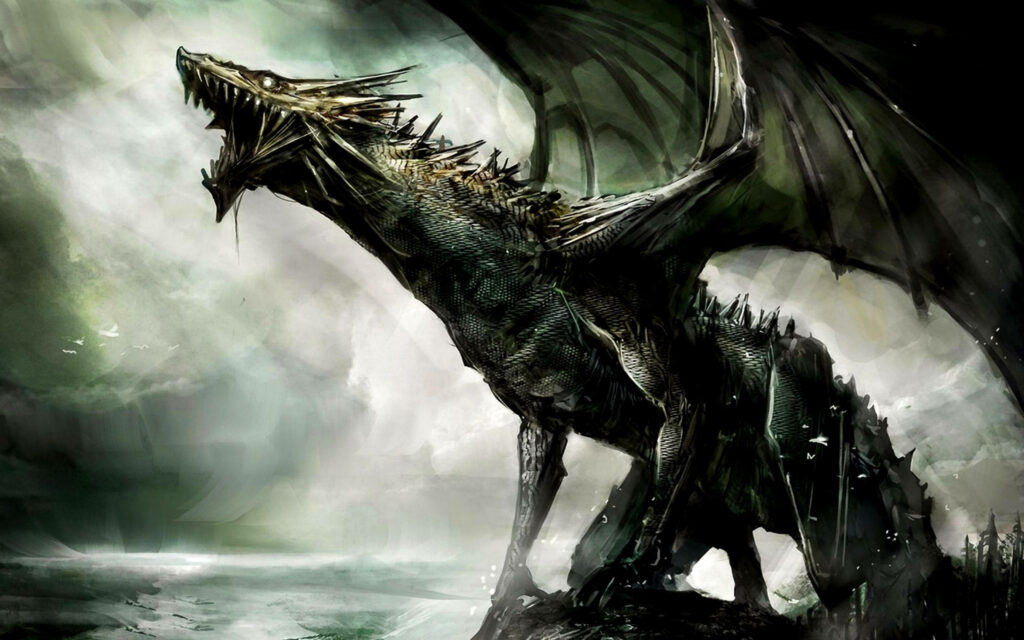 Sea of Fury: A Marvelous Dark Fantasy Dragon Roar Wallpaper