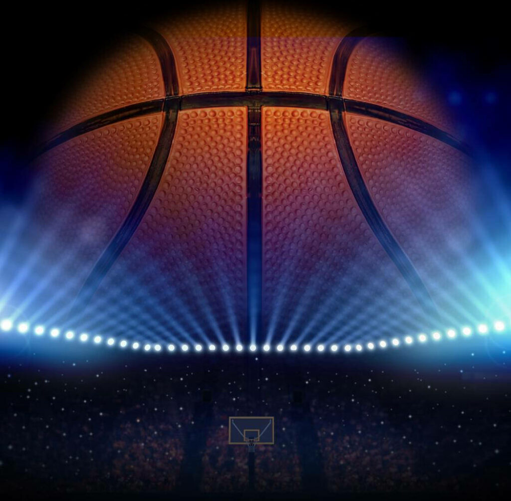 Dazzling Nighttime Glow: Lighting up the Court with a Spectacular Giant Basketball Wallpaper