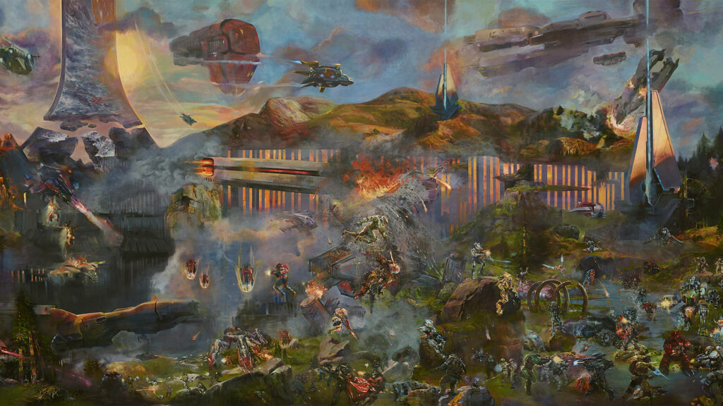 The Renaissance Reimagining: 4k Halo Painting Transforms Into an Epic Wall Art Wallpaper