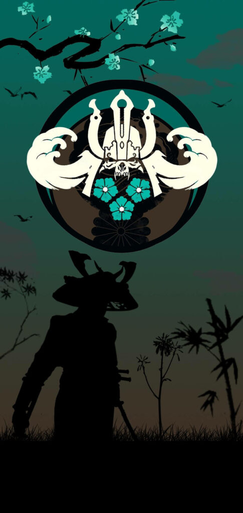 Sword of the Samurai: A Striking Wallpaper Featuring the Iconic Faction Logo and Stealthy Warrior Silhouette