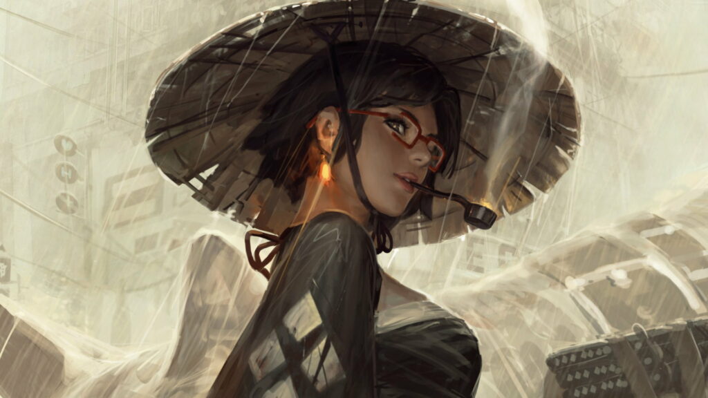 Masterful Samurai Style: Majestic Hat-Wearing Warrior Wallpaper