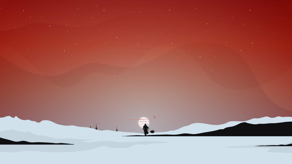 Galactic Serenity: Minimalist Mandalorian 5K Wallpaper