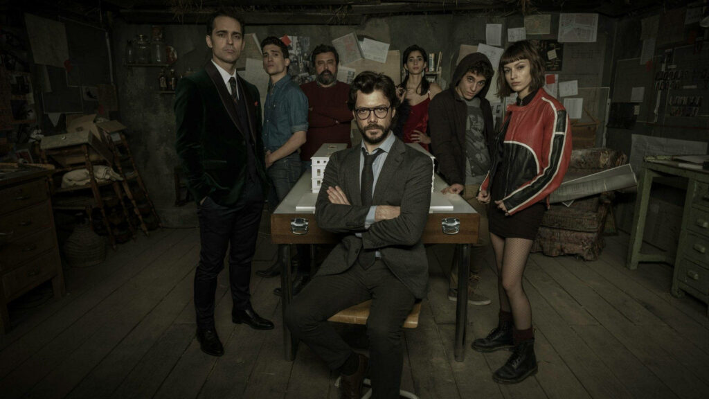 The Elite Alliance: Money Heist Crew Uniting Behind the Scenes of their Covert Operation Wallpaper