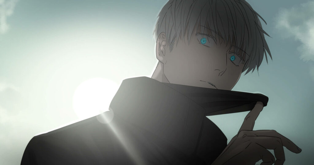 The Resplendent Gaze: Satoru Gojo's Hypnotic Blue Eyes Illuminate the Jujutsu Kaisen 4k Realm Wallpaper