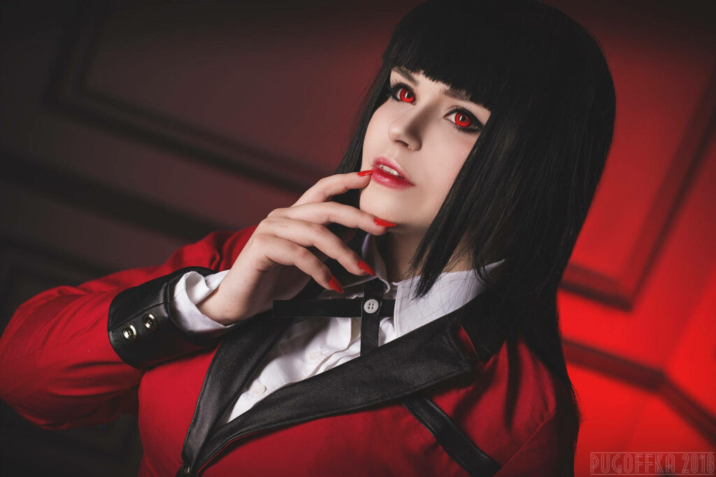Captivating Transformation: A Goddess-Like Woman Embodies Yumeko Jabami from Kakegurui in Stunning Makeup Wallpaper