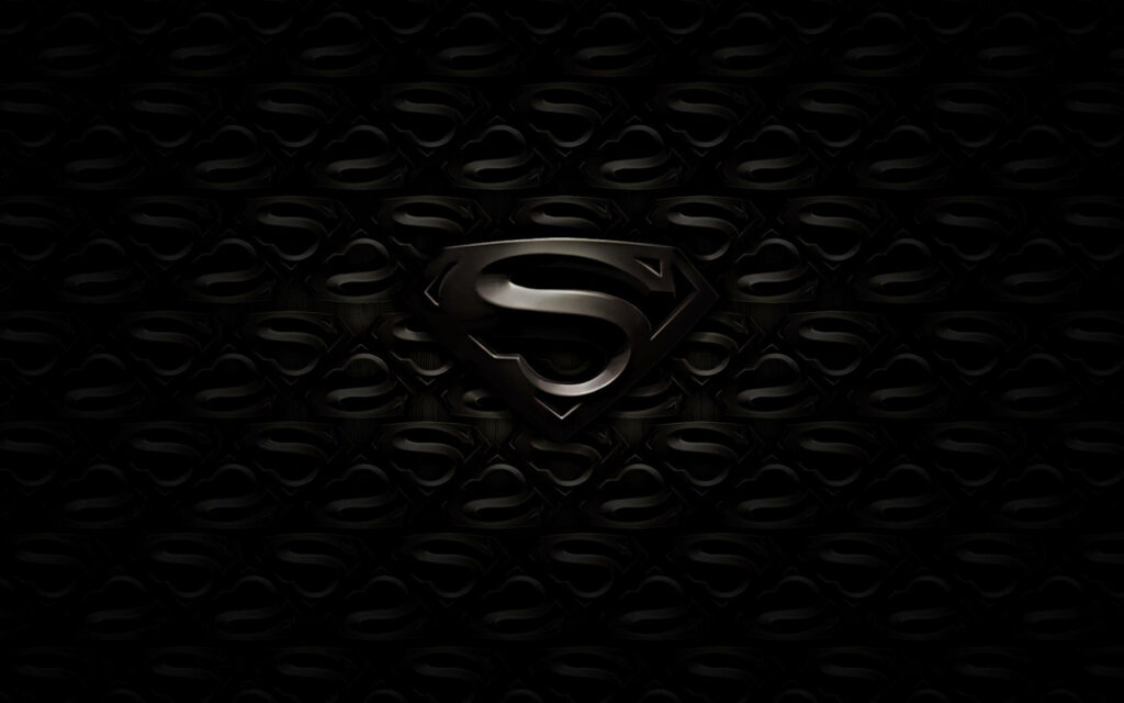 A Sleek Black Superman Logo Desktop Wallpaper with 3D Design and Background of Arranged Logos