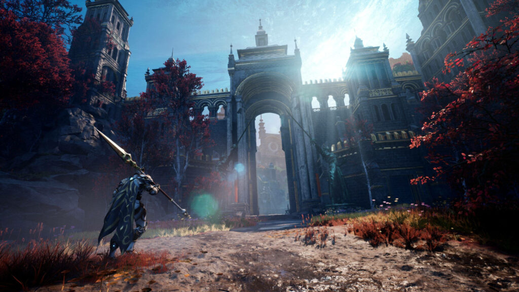 Dawn of the Godfall: A Heroic Guardian Marches Towards the Fortress of Shadows Wallpaper
