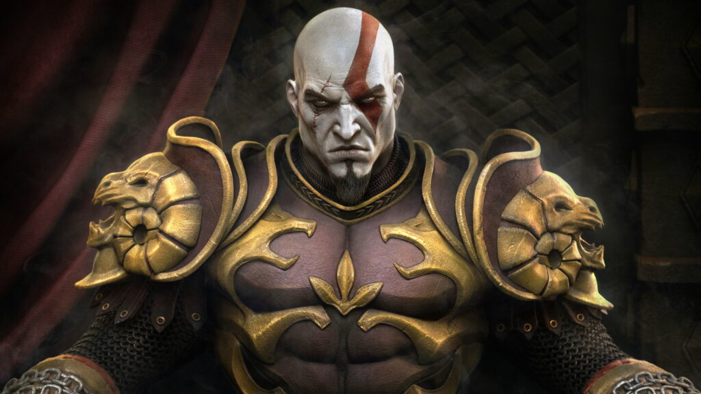 Kratos Ascends: A Majestic God of War on His Throne Wallpaper
