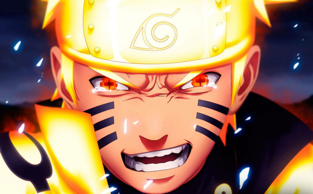 Awe-inspiring Tailed Beast Sage Mode: Naruto's Fiery Gaze in 3D Background Wallpaper