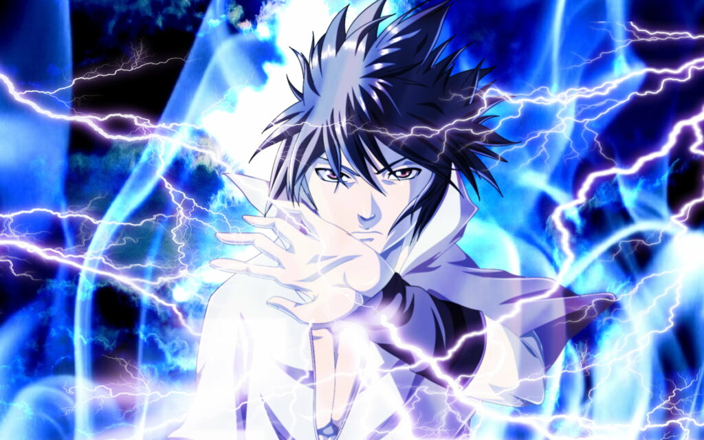 The Radiant Reflections of Sasuke Uchiha: A Stunning Manga Masterpiece in Blue Lightning Surroundings Wallpaper