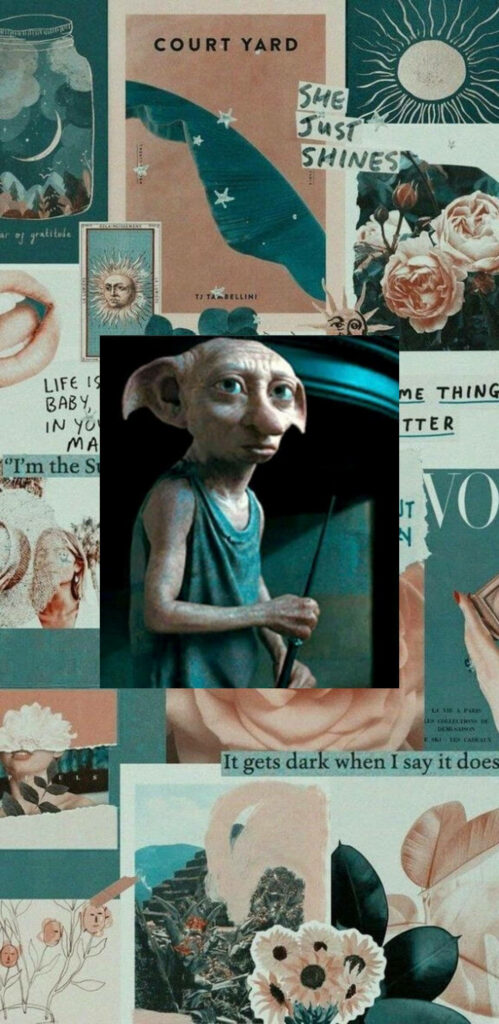 Turquoise Dreamscape: Dobby's Enchanting Wand within the Aesthetic Harry Potter World Wallpaper