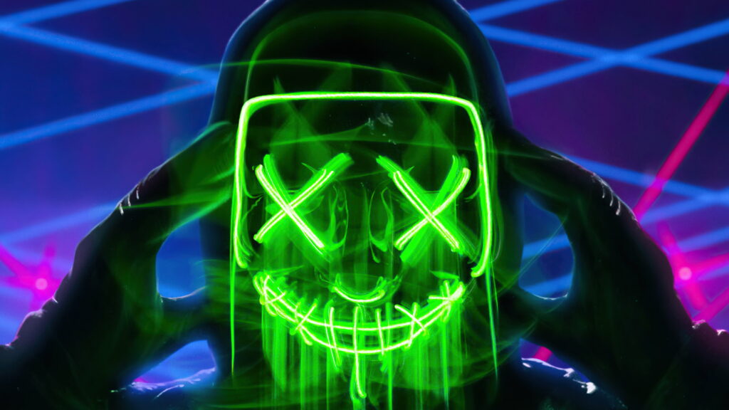 Digital Artistry: Vibrant Neon Masked Triangles Illuminate 4K Wallpaper Masterpiece