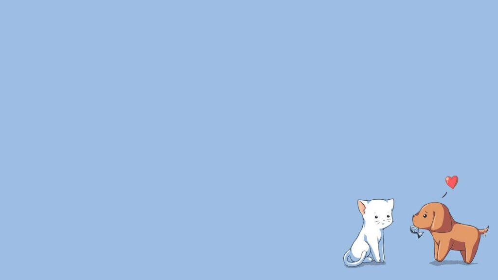 Purrfect Pawtners: Adorable Cat and Dog Wallpaper in calming hues of purple and blue