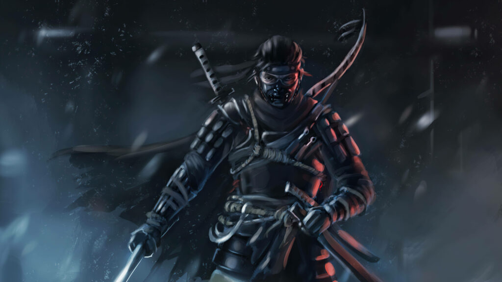 The Masked Warrior: 4K Wallpaper of Ghost of Tsushima's Jin Sakai in Full Gear