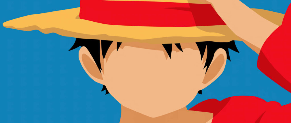 Captivating Minimalist One Piece Background: A Vibrant Vector Art Depicting Luffy, the Pirate King, Sporting His Iconic Straw Hat Wallpaper