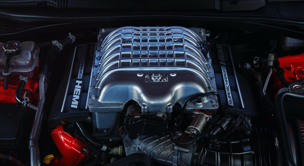Unleashing the Beast: Captivating QHD Wallpaper of the 2018 Dodge Challenger SRT Demon's Powerhouse Engine