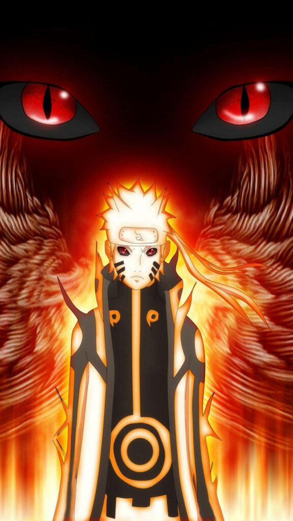 Unveiling the Fear: Naruto Uzumaki's Six Path Sage Mode Radiates Power in Kurama's Gaze Wallpaper