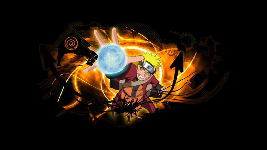 Naruto's Mighty Rasengan Unleashed on Vibrant Black and Orange Wallpaper
