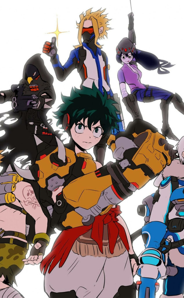 Dynamic MHA Heroes Uniting in an Exquisite White Scene - Mesmerizing Anime Fan Tribute Wallpaper