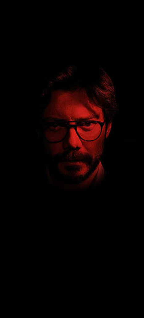 Enigmatic Intellectual: Money Heist's Professor Illuminated in Vibrant Neon Glow Wallpaper
