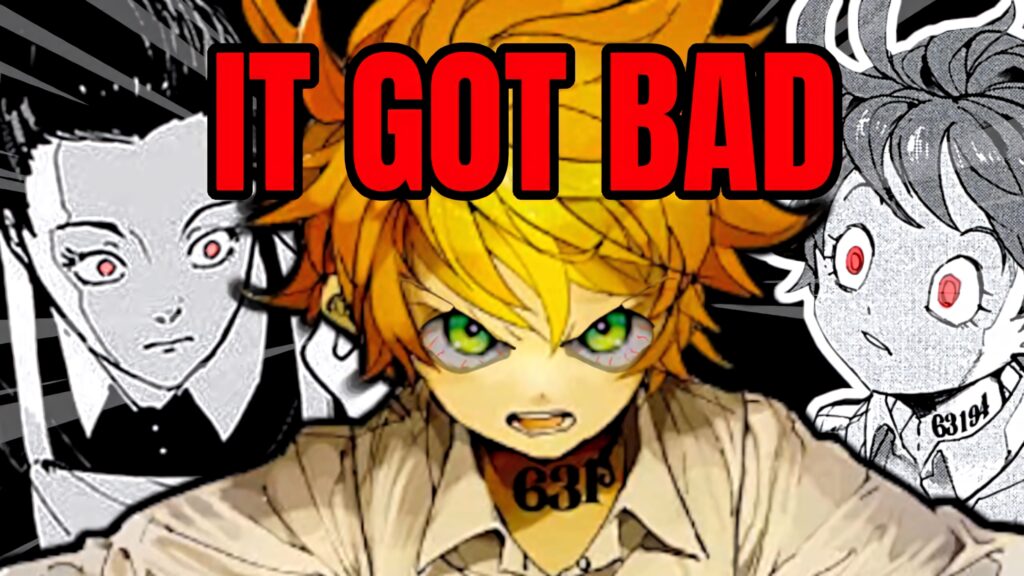The Promised Neverland wallpaper with intense characters and dramatic anime moments background
