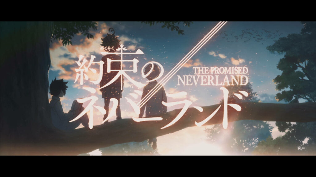 The Promised Neverland 2019 anime sunset silhouette characters on tree branch wallpaper background