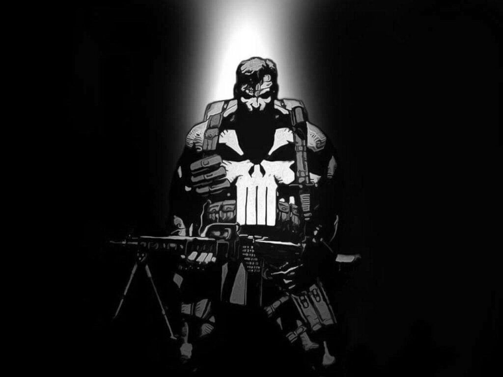 Punisher Unleashed: A Monochrome Anime Depiction of Frank Castle, the Vigilante Antihero from Marvel Comics Wallpaper