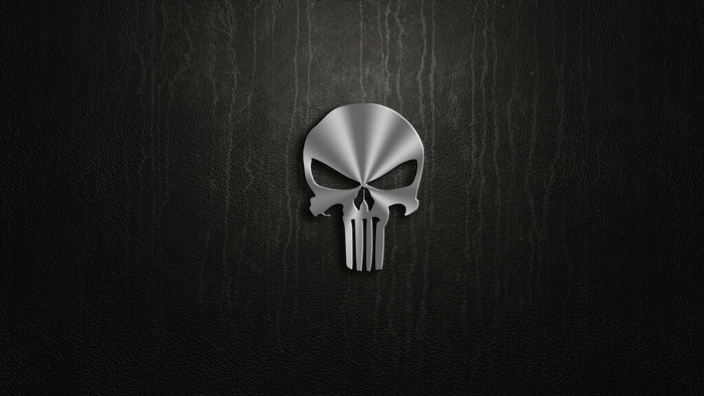 The Punisher's Unyielding Pursuit: A Powerful Emblem in Dark Leather Wallpaper