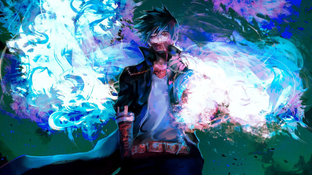 Dabi from My Hero Academia: Vibrant Anime Wallpaper with Blue Flame Power