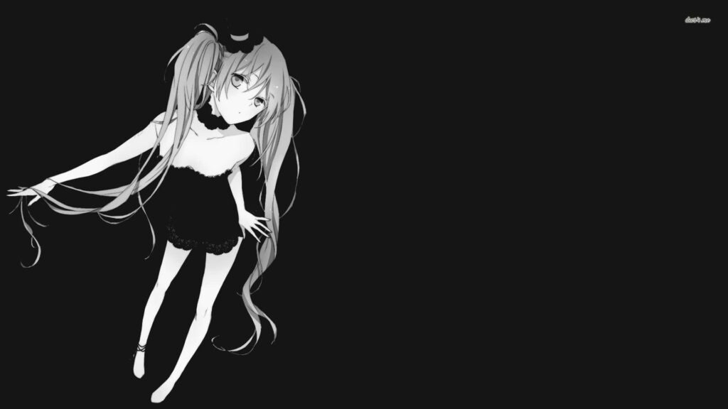 Black and White Monochrome Cute Anime Girl Wallpaper