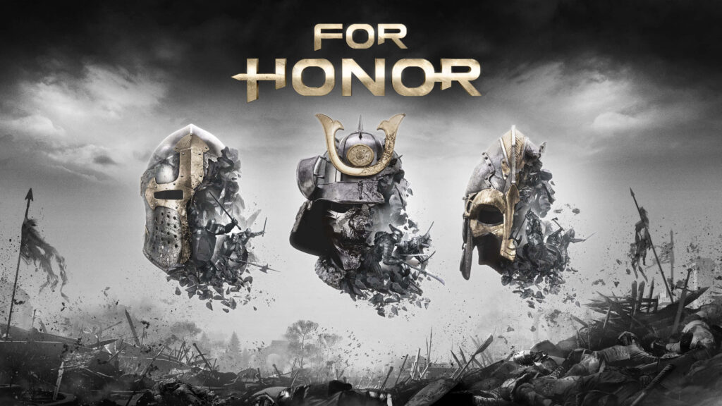 For Honor Wallpaper with Samurai Helmet on Smoky Battlefield Background
