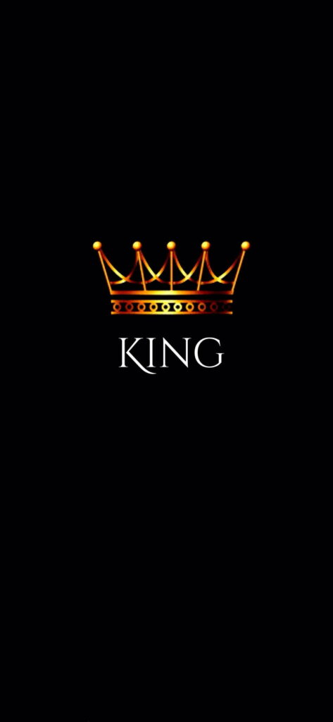 Glowing metallic gold crown above bold KING text on sleek black background phone wallpaper