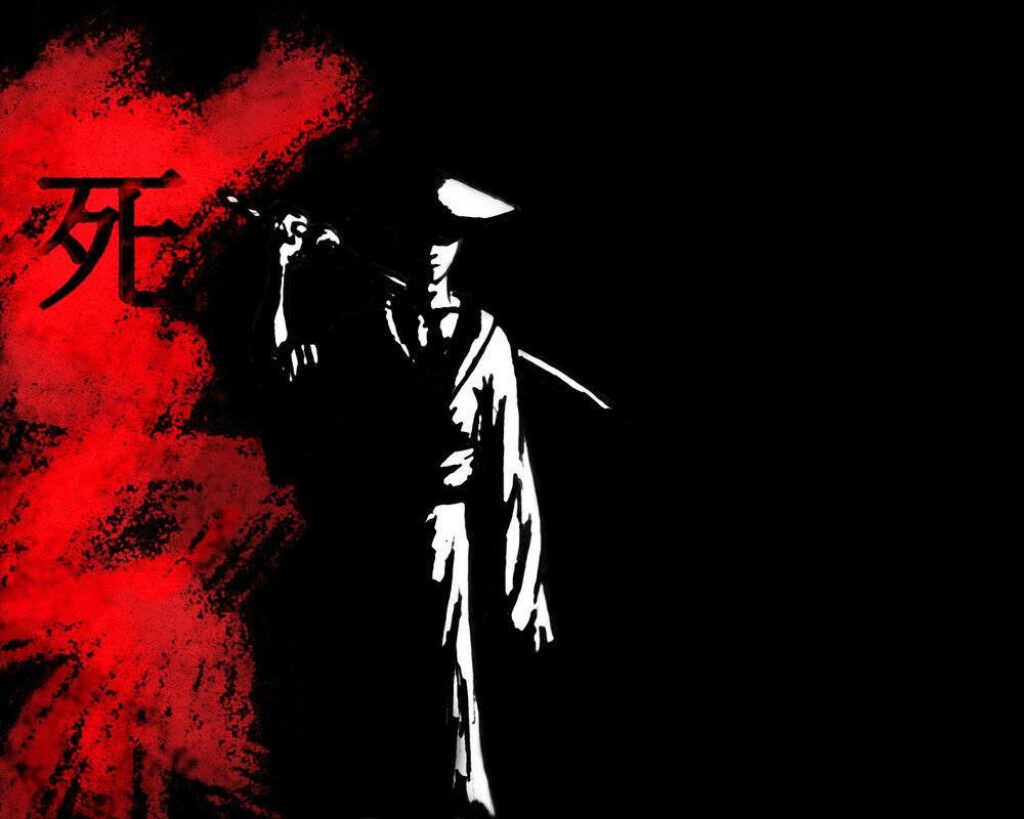 In the Veiled Shadows: A Captivating Portrait of a Silent Japanese Samurai Embracing The Darkness Wallpaper