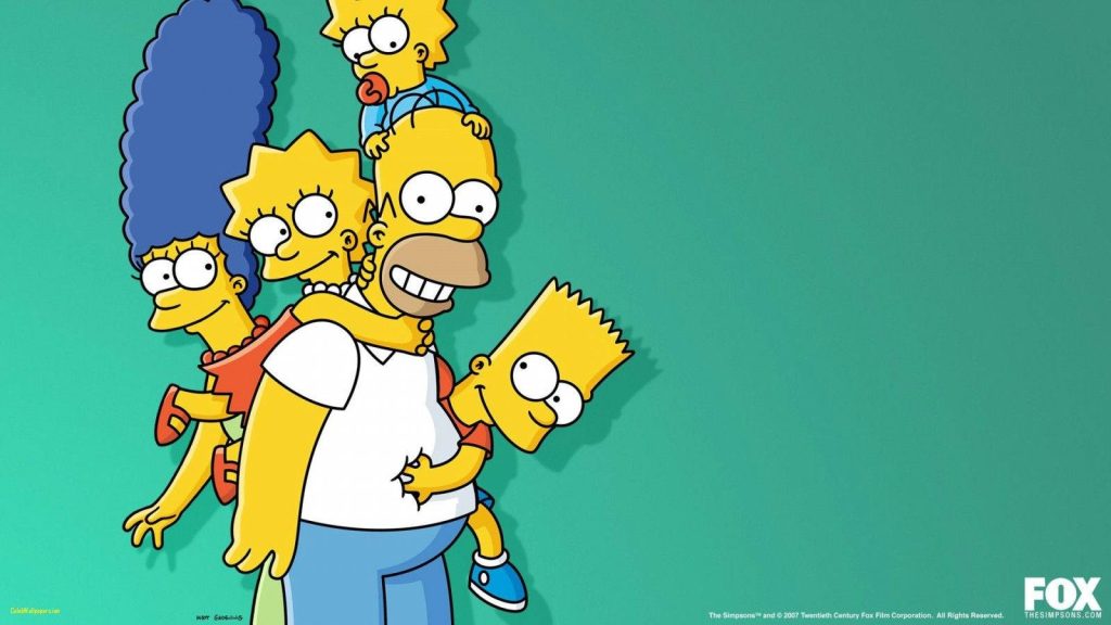 The Simpsons family vibrant 2D animation wallpaper Homer carrying Marge Bart Lisa Maggie