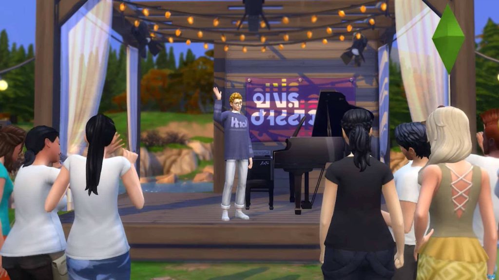 The Sims 4 wallpaper of Glass Animals lead singer Dave Bayley performing on an outdoor stage