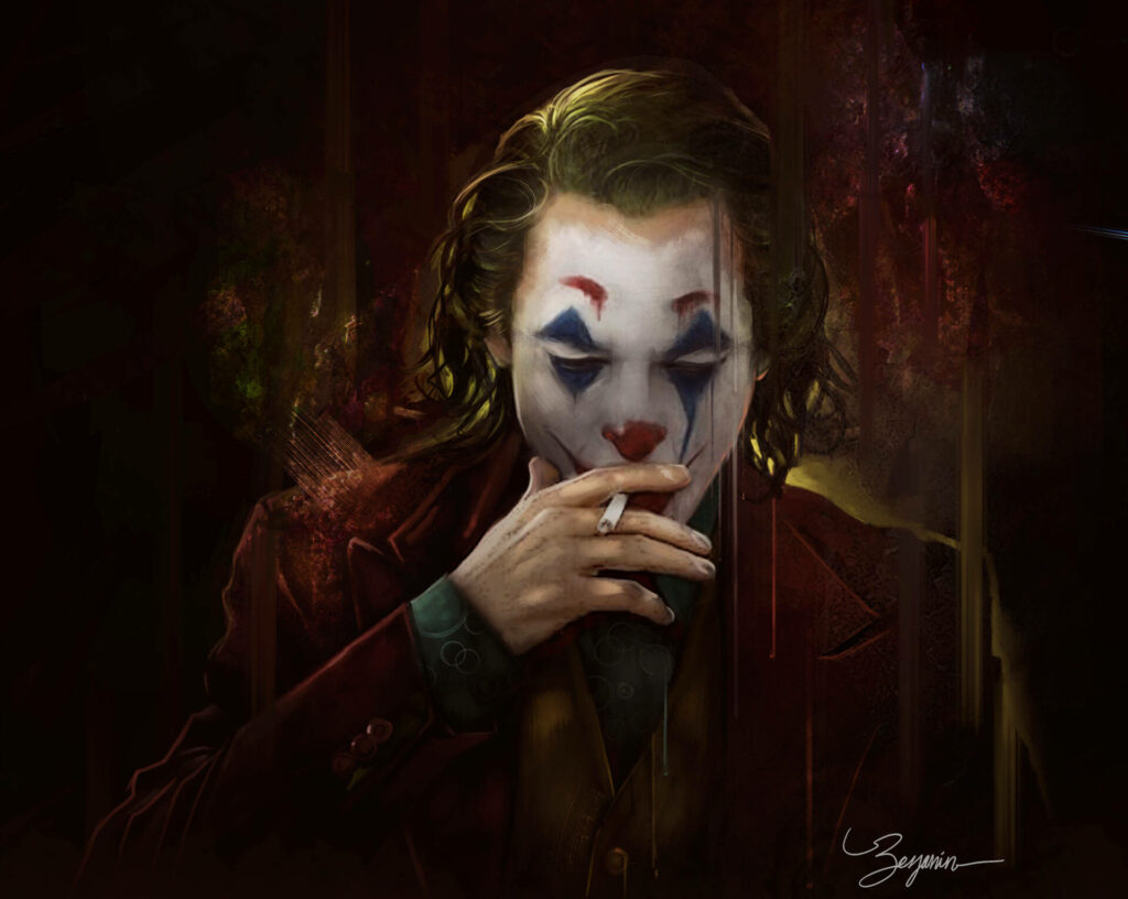 The Smoking Joker: A Fictional Character Puffing Away in the Background Wallpaper