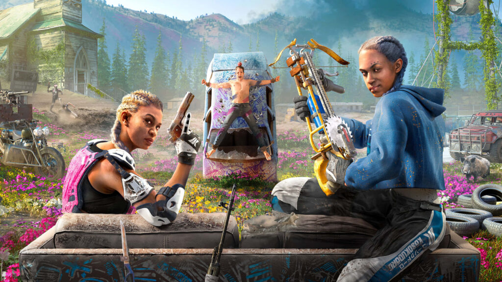 Dystopian Sisters: Reinforcing Power Amid Chaos - Mickey and Lou Unleashing Fury in 1440p Far Cry New Dawn Wallpaper