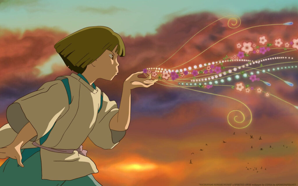 Free as a Spirit: Haku Soars through the Clouds in 'In Search of Freedom' Wallpaper