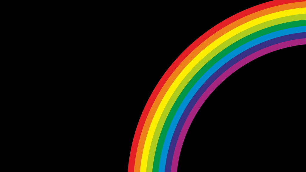 Minimalist rainbow spectrum arching with bold lines on a sleek black background wallpaper
