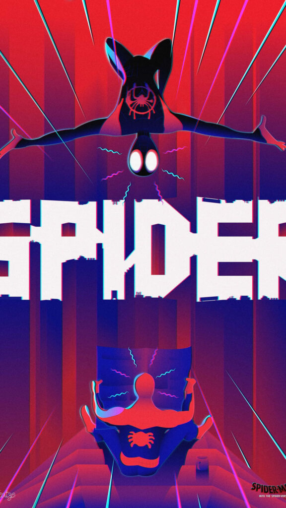 Spider-Man Into the Spider-Verse: Immersive iPhone Artwork with Dual Spider-Mans and Striking Red-Blue silhouette Wallpaper