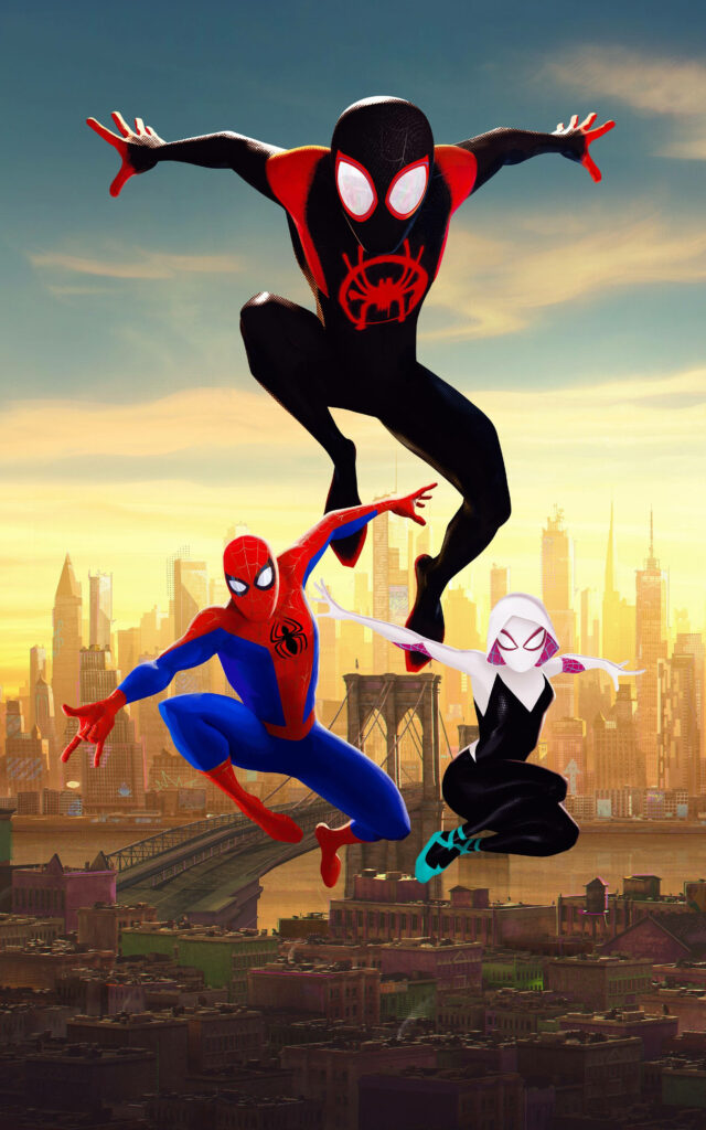 Spectacular Sunset: NYC's Animated Trio Soars above The Spider-Verse Wallpaper
