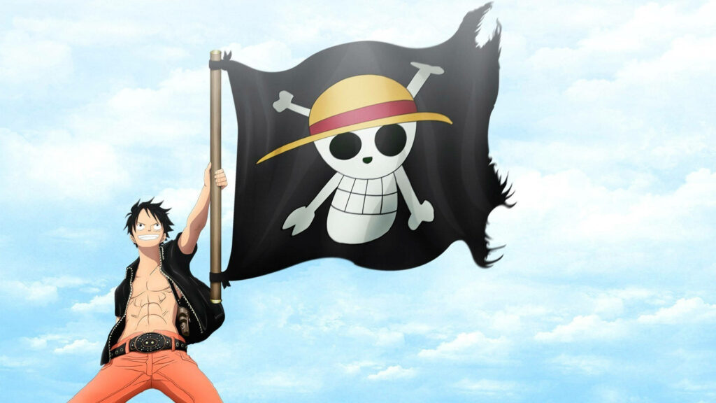 Pirate King's Emblem: Luffy Takes Charge with Chopper's Black Flag Wallpaper