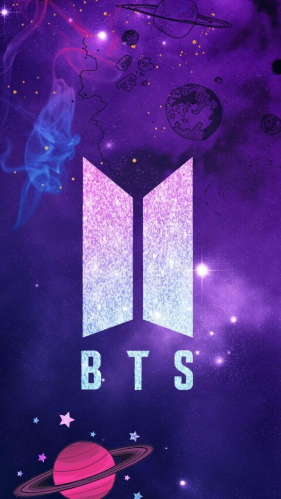 Exploring the BTS Galaxy: Group's Logo in Space with Captivating Planet Background Wallpaper