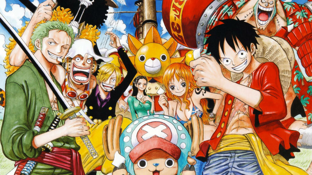 Embodiment of Unbreakable Bonds: Straw Hat Pirate Crew's Heartwarming Family Portrait in One Piece Artwork Wallpaper